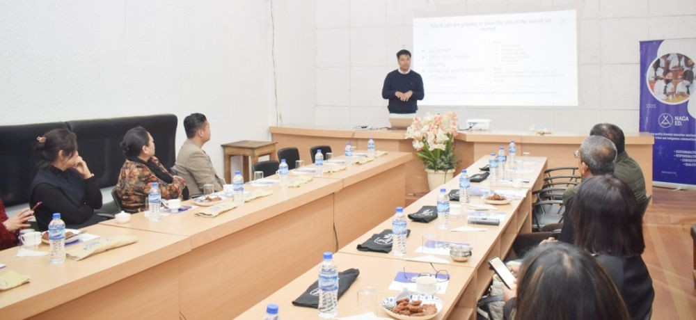 Resource person Kevisato Sanyü presenting at the Mokokchung School Administrators Meet organised by the NagaEd at Hotel Metsuben on February 3.